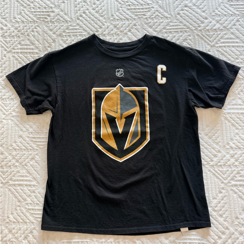 Vegas Golden Knights NHL VGK Mark Stone Kids Black & Gold Logo Tee